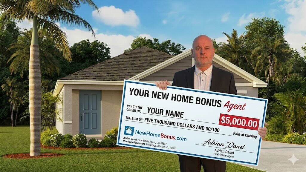 Family receiving cash bonus at new home closing